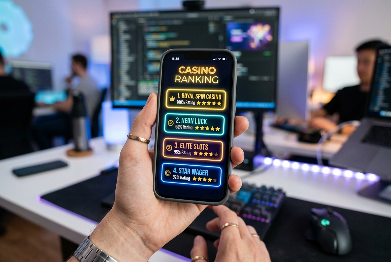 Zrzut ekranu nowoczesnego rankingu kasyn na smartfonie.